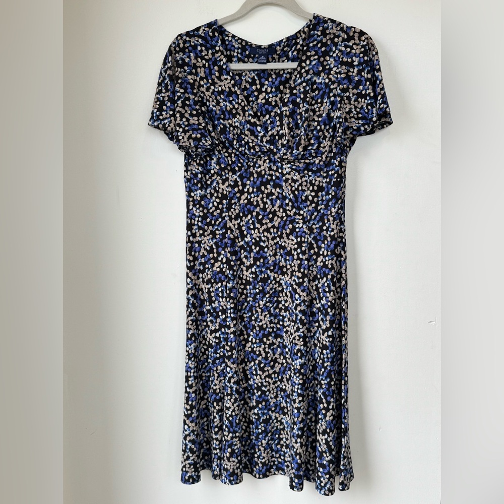 Chaps Blue and White Patterned Midi Dress